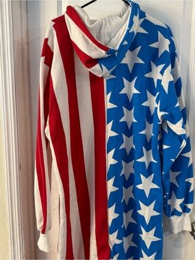 USA Flag Star & Stripe Hooded Pullover Jumpsuit - Red White Blue